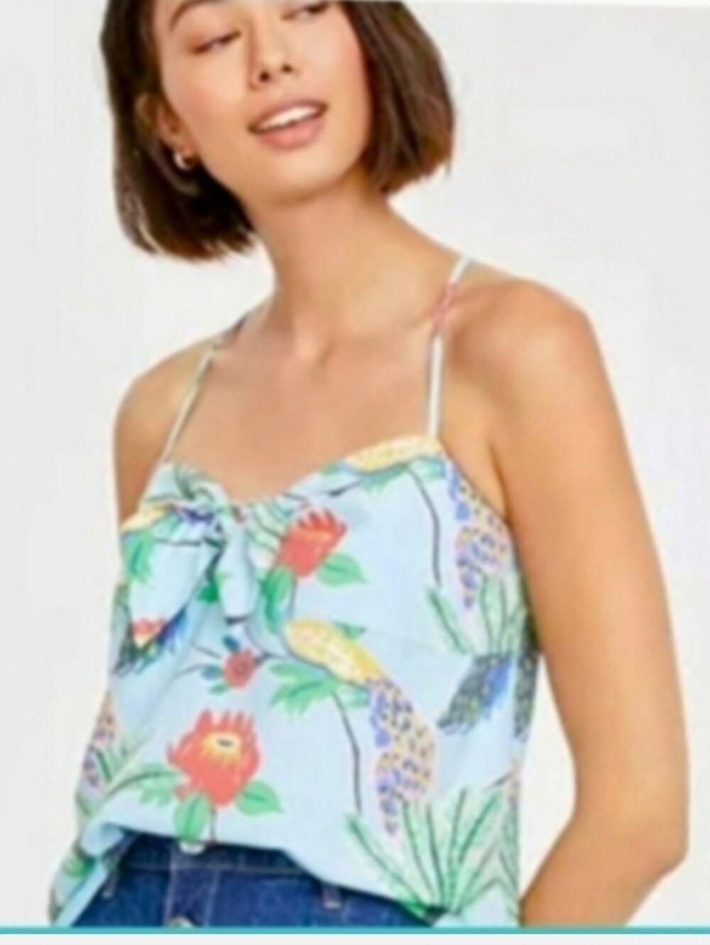 Blue Camisole Top Macy's On 34 Blue Tropical Print, Small Babydoll Camisole